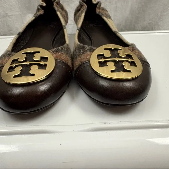 TORY BURCH Serena Plaid Medallion Logo Ballerina Flats. - Picture 5 of 10